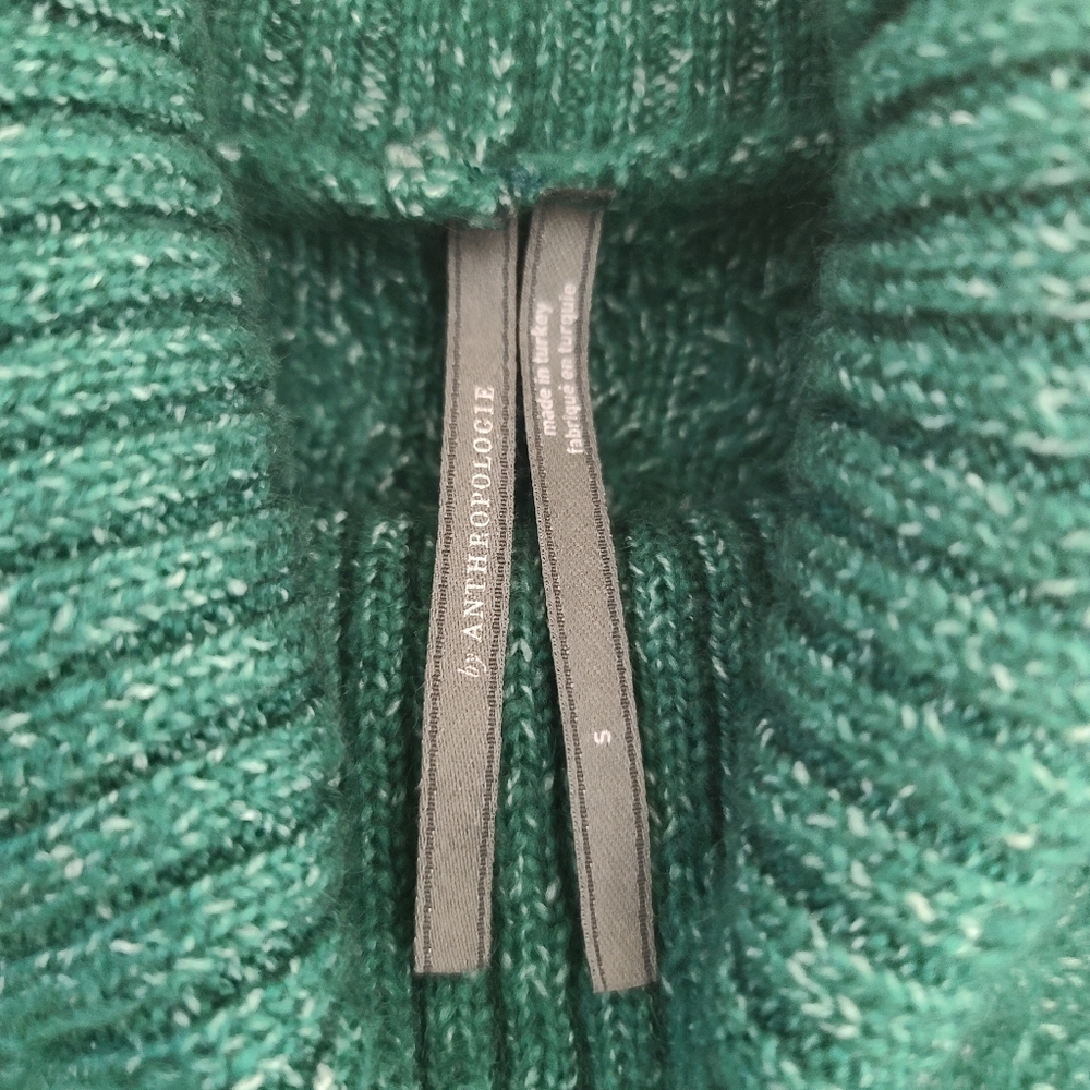 Anthropologie Green Cableknit Turtleneck Sweater Mixed Media Size Small - Picture 6 of 11